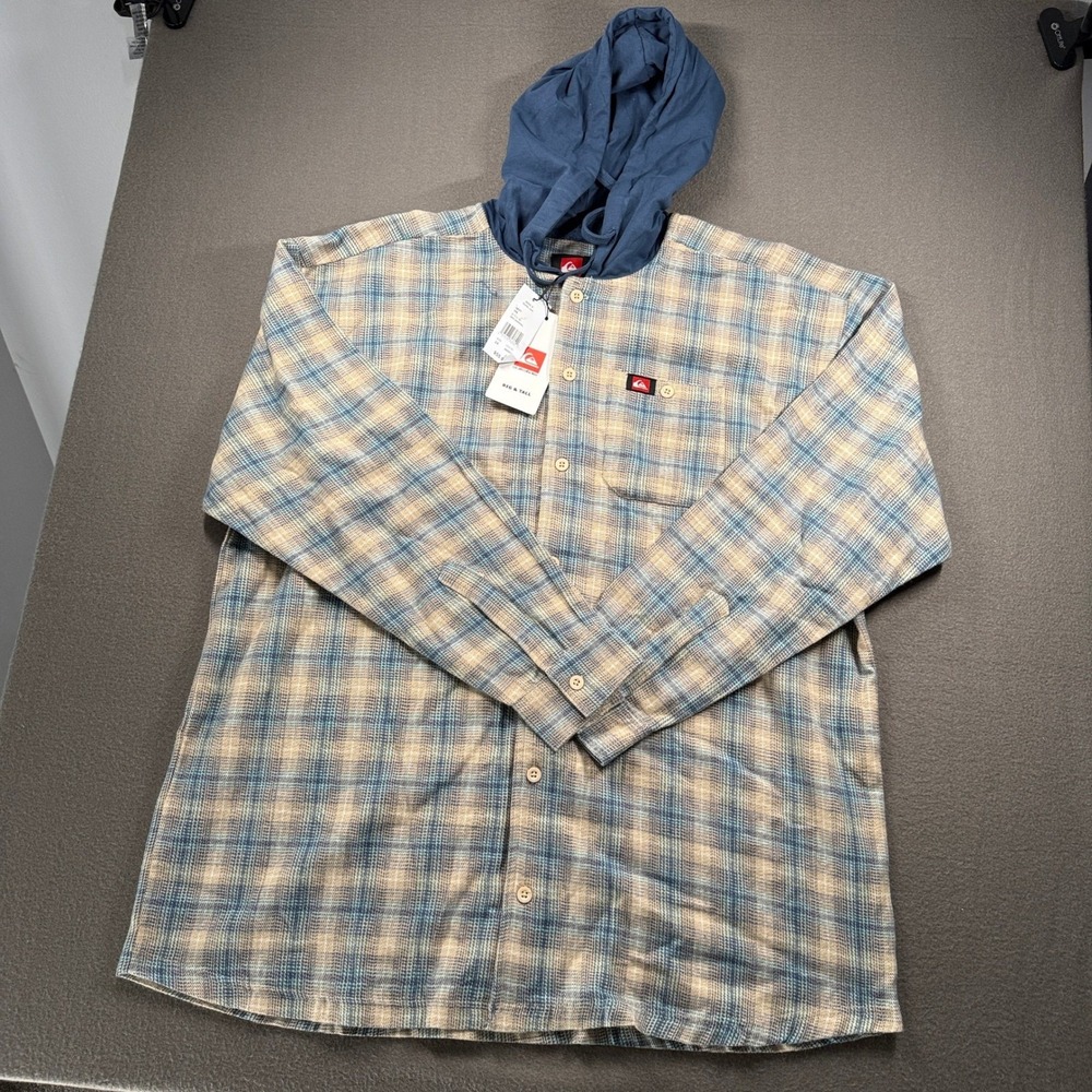 Quiksilver Hooded Flannel Shirt Men 2XL Indigo Plaid Big & Tall QSFLNHD02KL